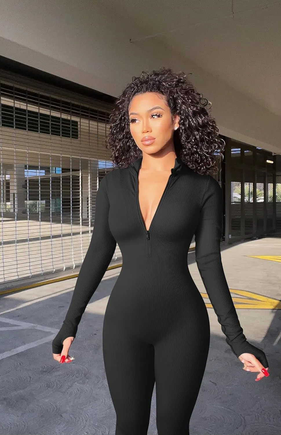 Long Sleeve Zip Front Sport Jumpsuits