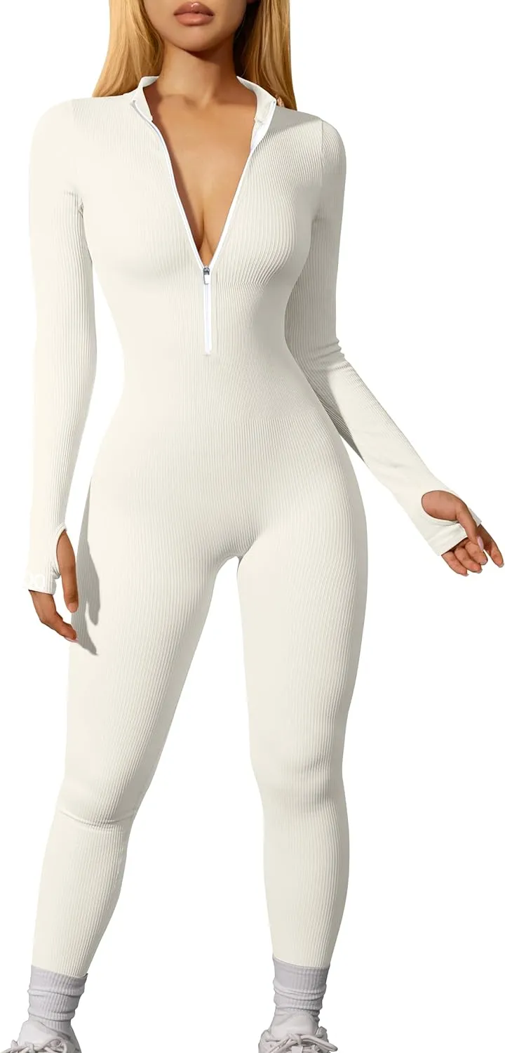 Long Sleeve Zip Front Sport Jumpsuits