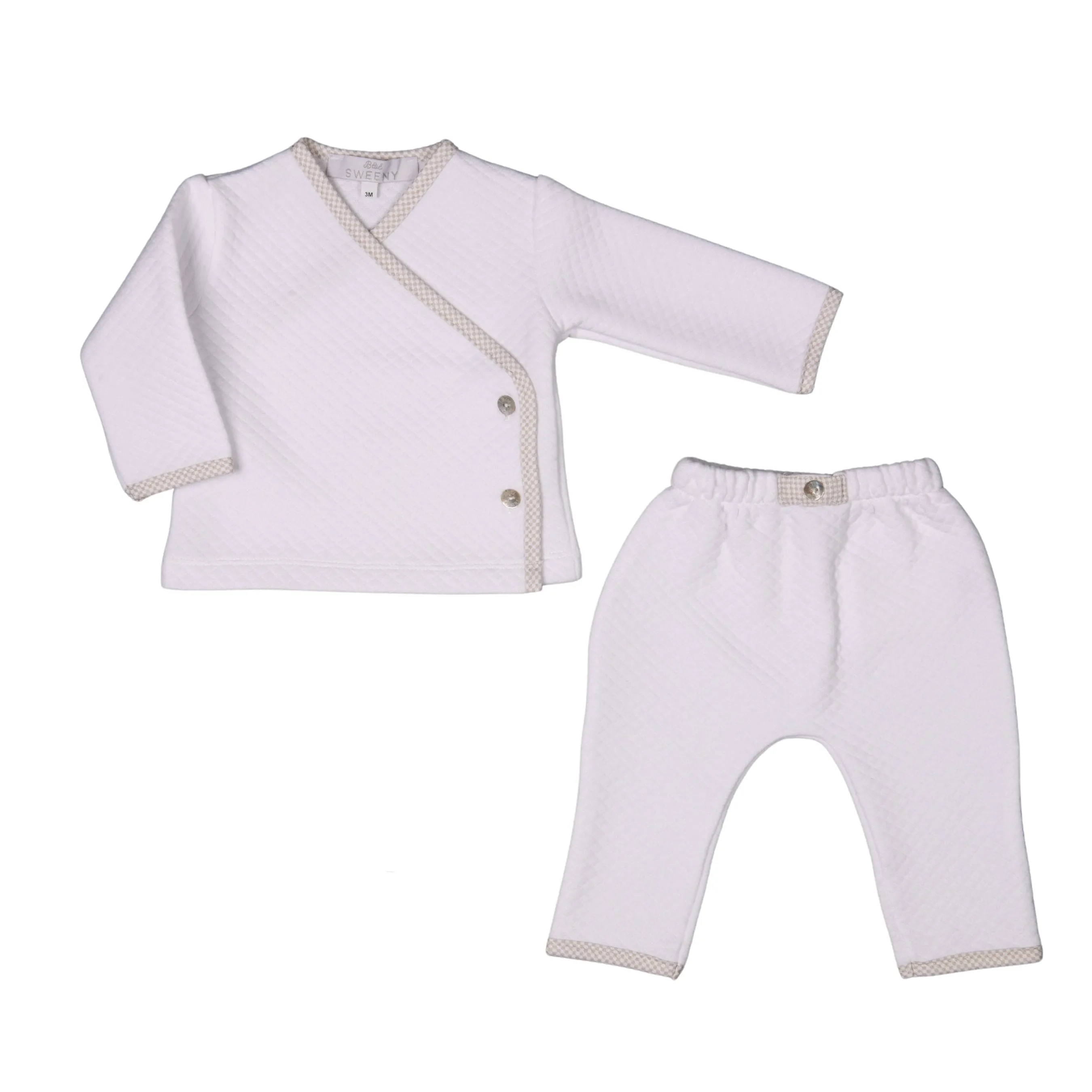 LUCAS | Boys White & Beige Cotton Gingham Wrap Set (2)