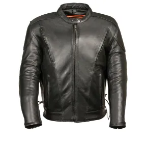 M-Boss Motorcycle Apparel BOS11511T Men’s ‘Speed’ Big and Tall Black Cowhide Motorcycle Leather Jacket