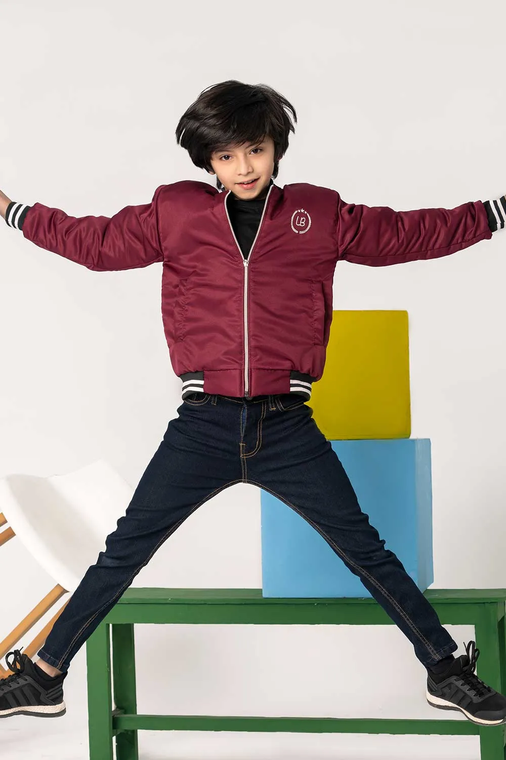 Maroon Tipped Bomber Jacket - Boys