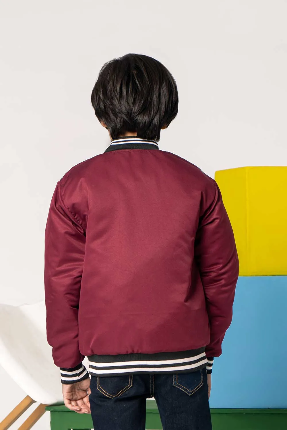 Maroon Tipped Bomber Jacket - Boys