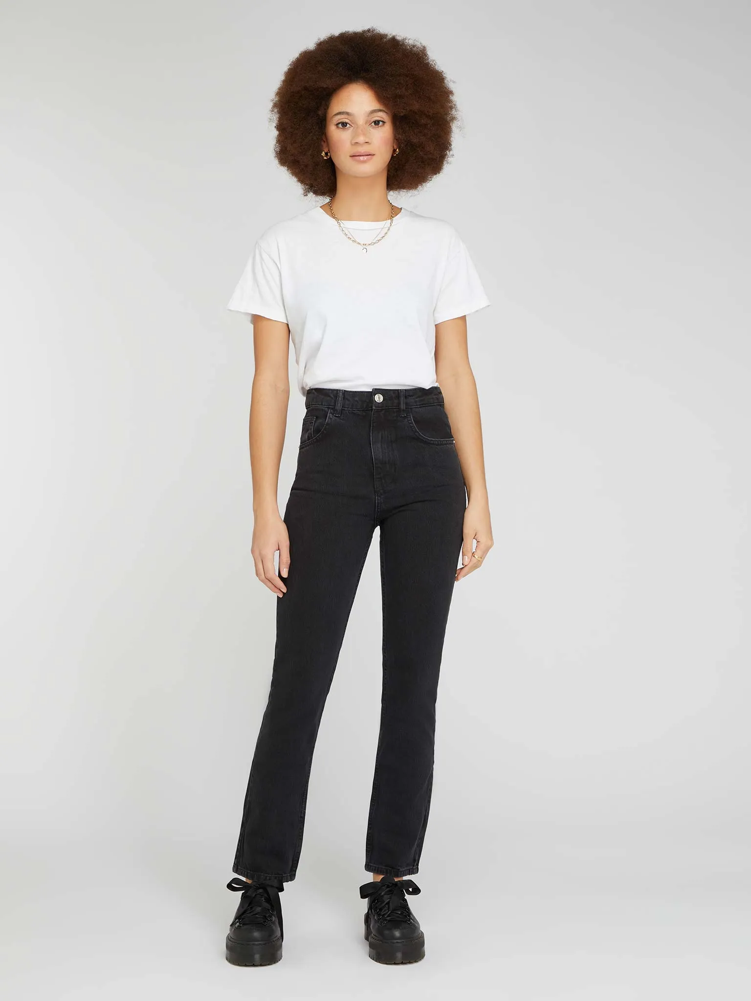 Marta High Rise Straight Jeans in Black