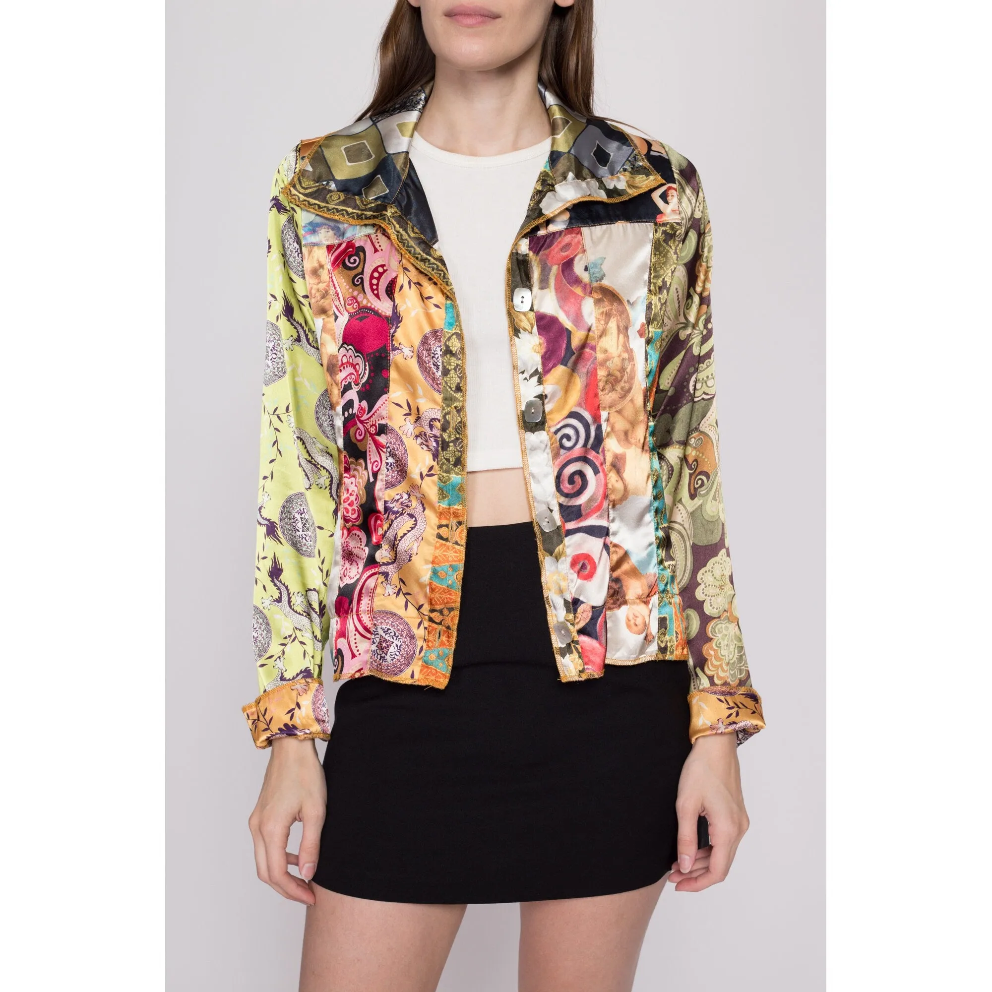 Medium 90s Baroque Patchwork Satin Cropped Jacket