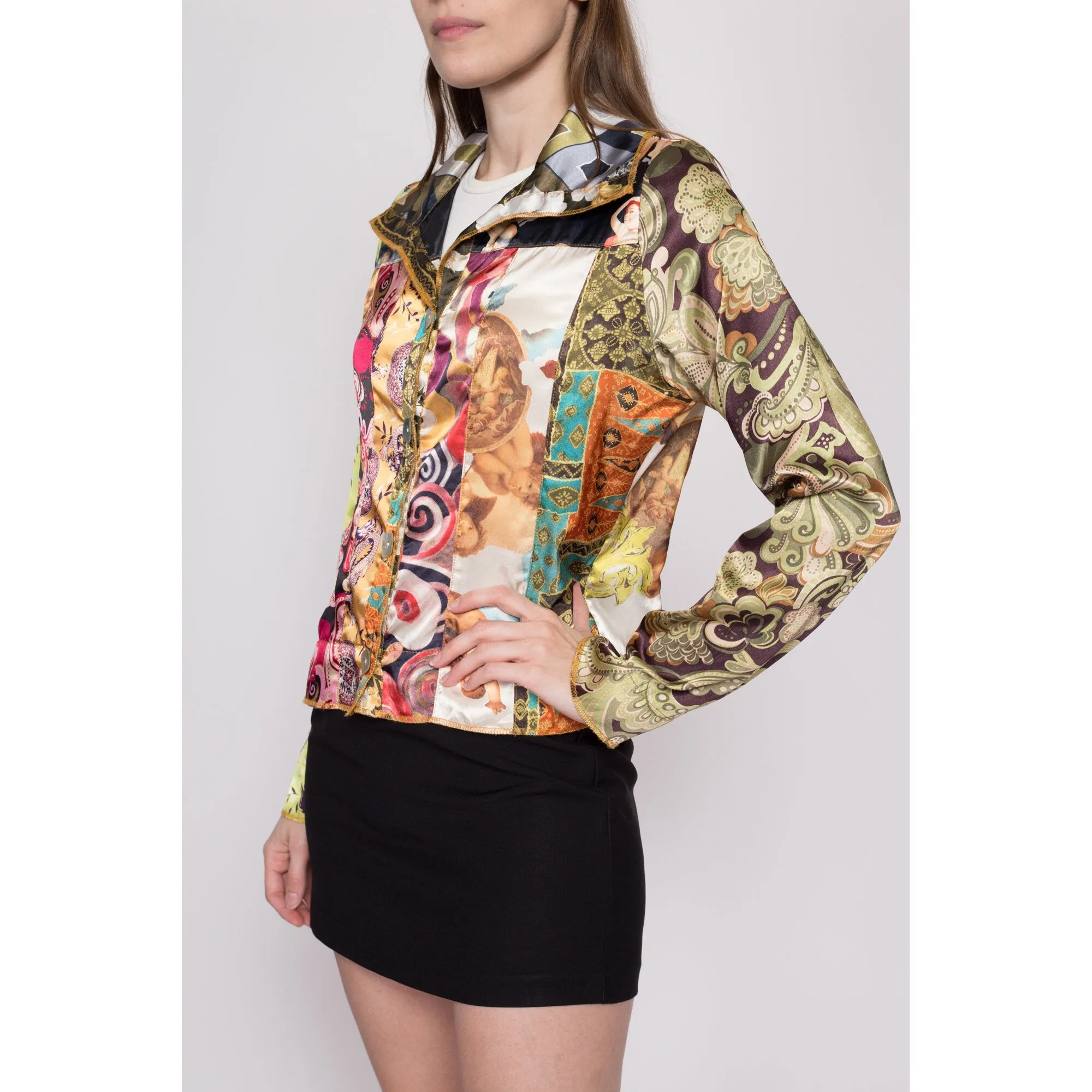 Medium 90s Baroque Patchwork Satin Cropped Jacket