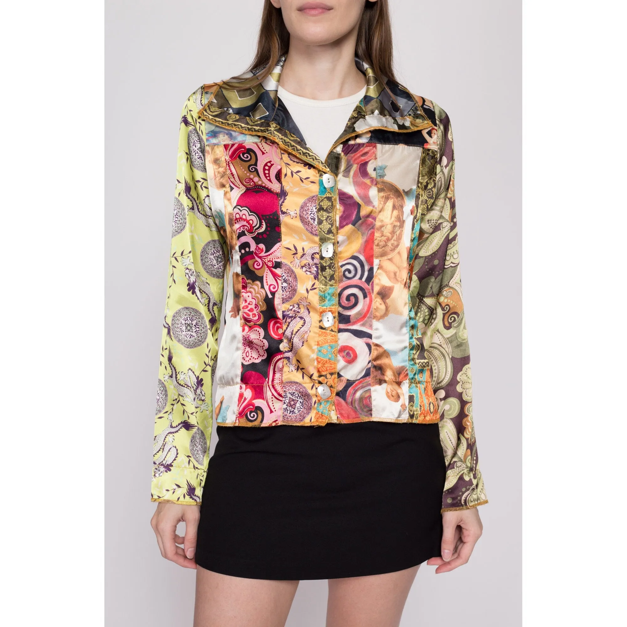 Medium 90s Baroque Patchwork Satin Cropped Jacket