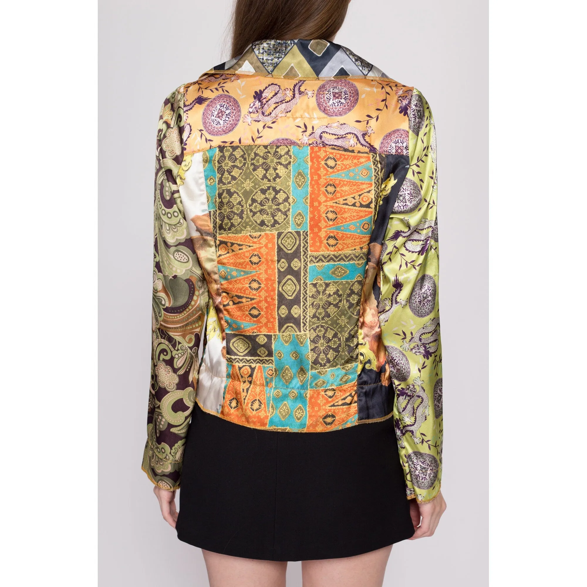 Medium 90s Baroque Patchwork Satin Cropped Jacket