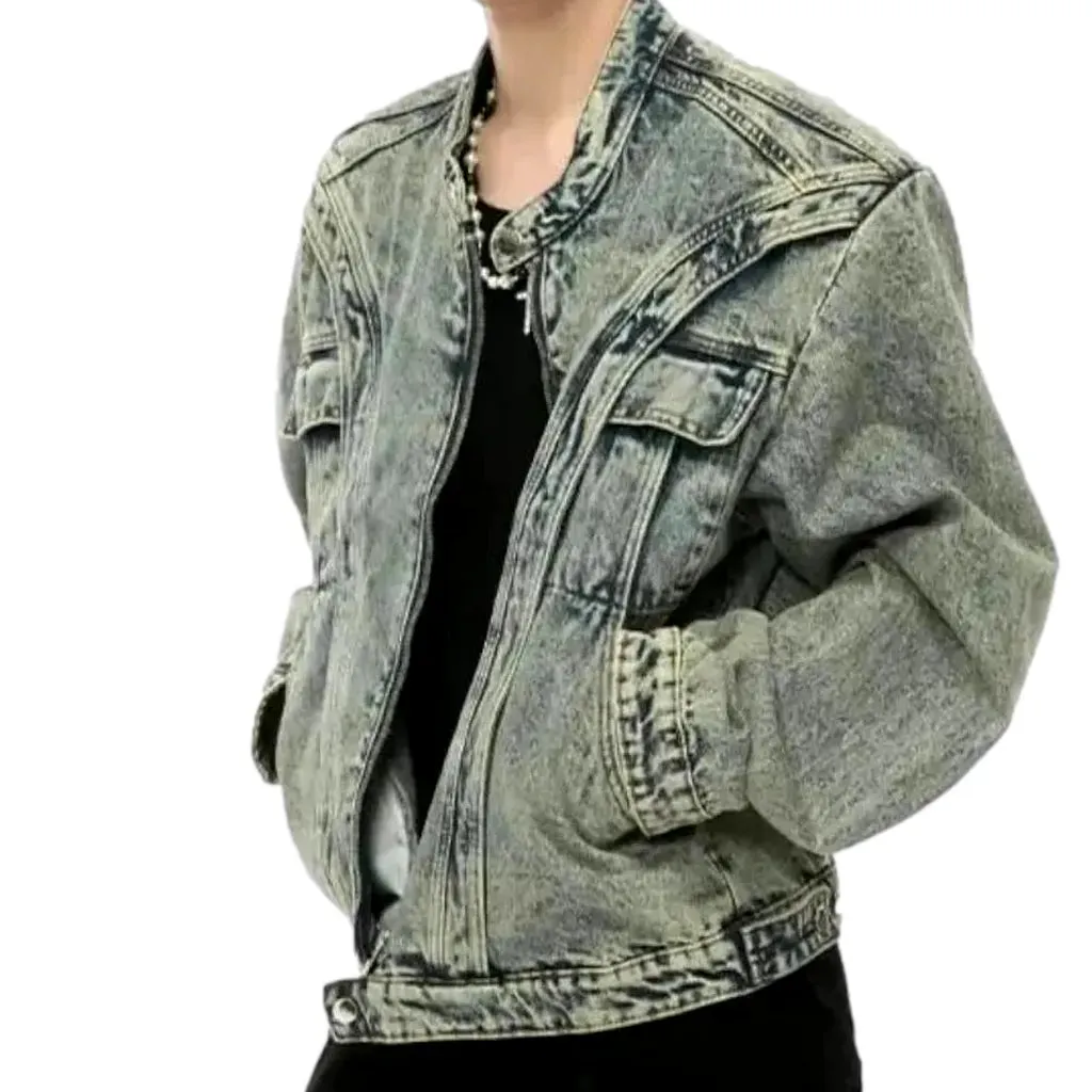 Medium length boho style men's jeans jacket