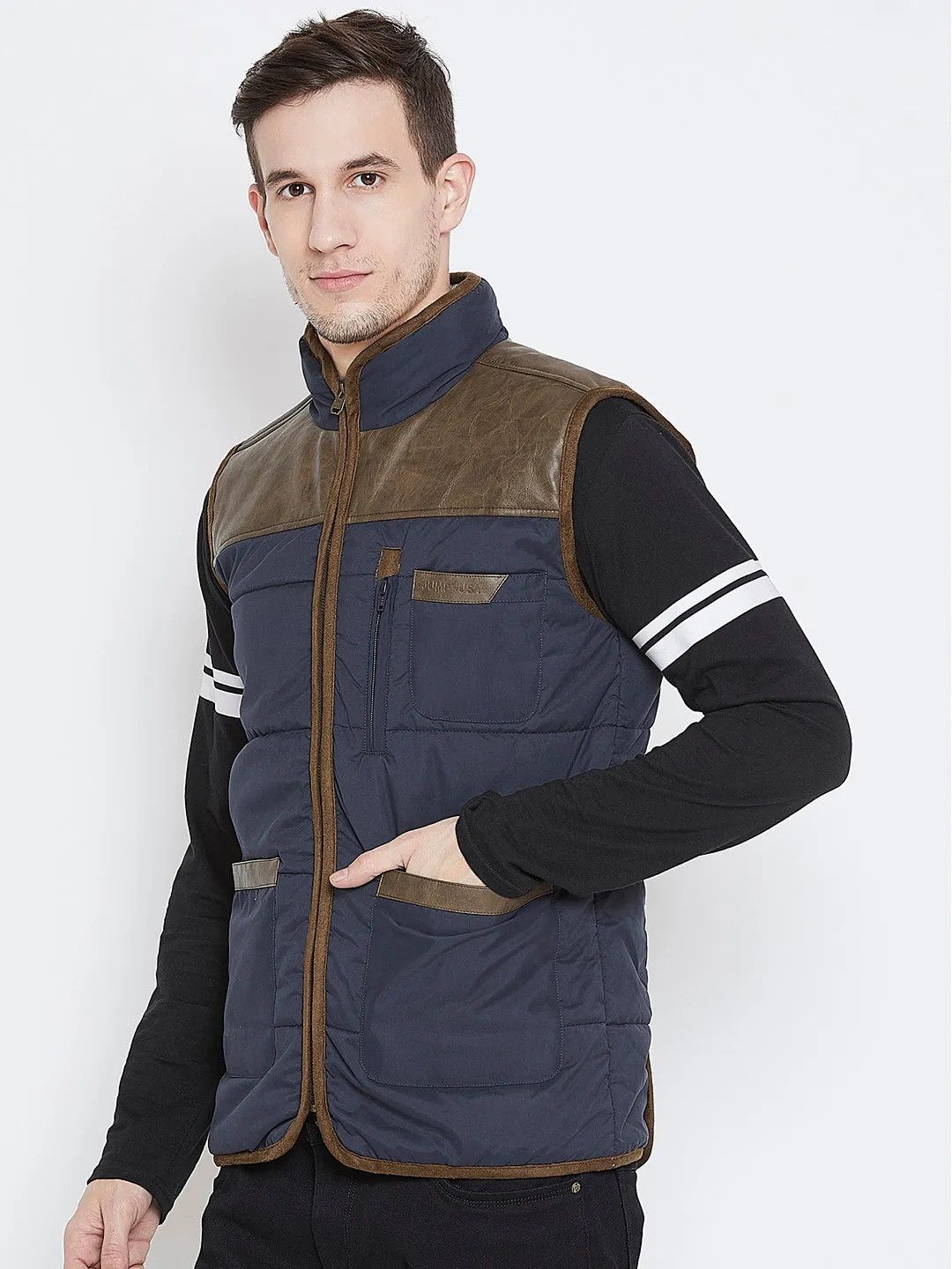 Men Casual Blue Padded Jacket