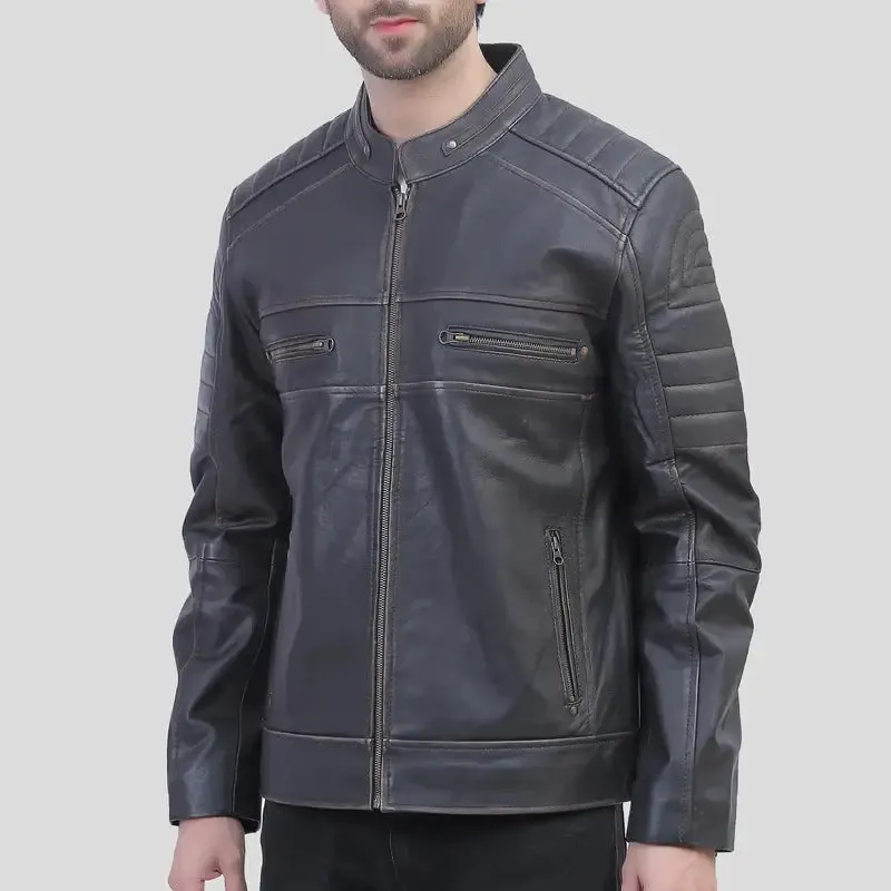 Men's Brown Rub Off Cafe Racer Leather Jacket