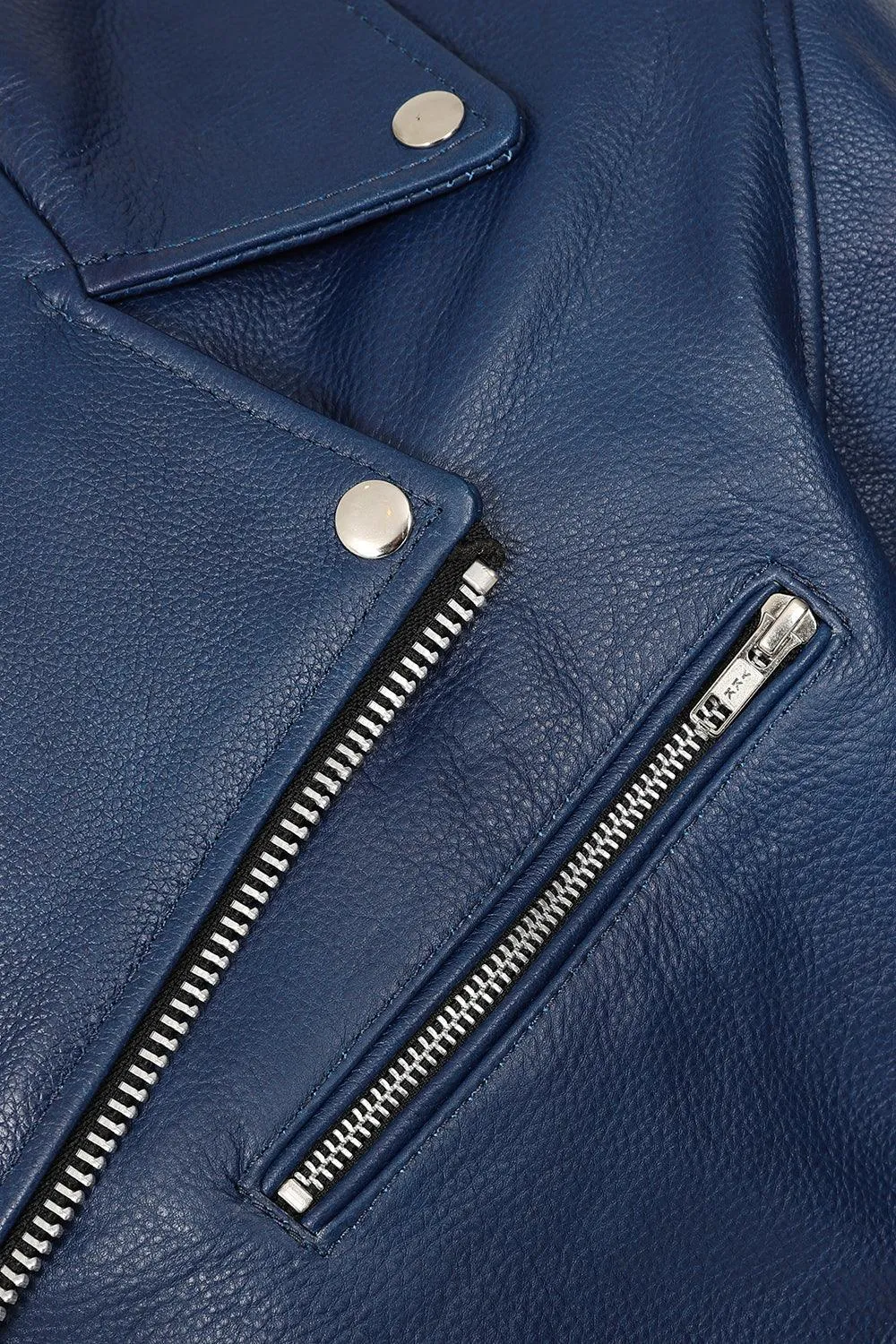 Men's Genuine Blue Classic Leather Biker Jacket - 'FONZY'