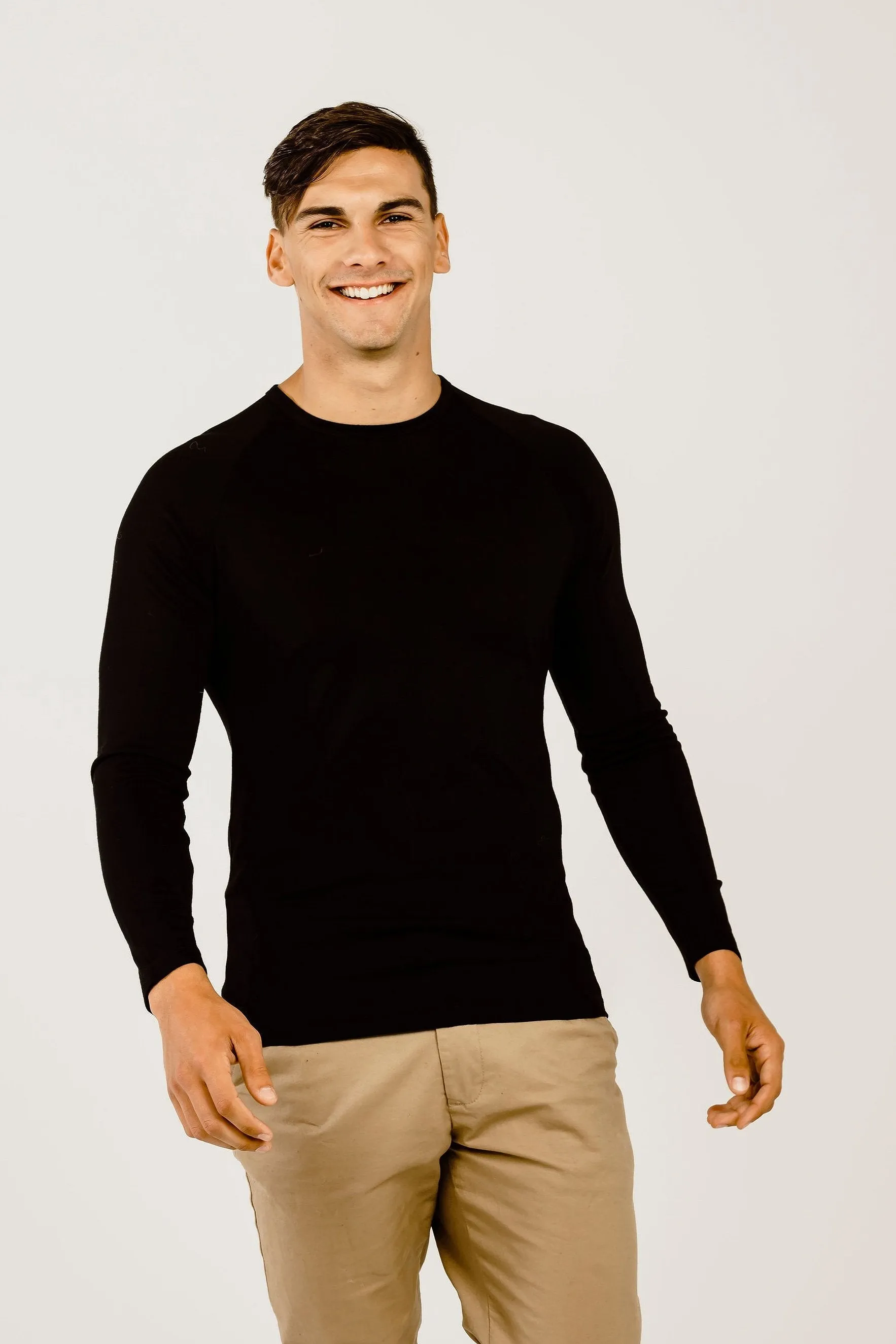 Mens Merino Wool Long-Sleeved Crew Neck