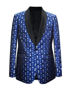 Mens Polka Dot Shawl Dinner Jacket in Royal Blue