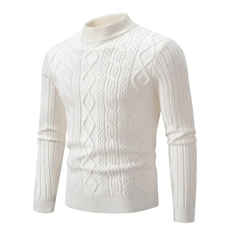 Mens Solid Colour O-Neck Knitted Slim Fit Sweater