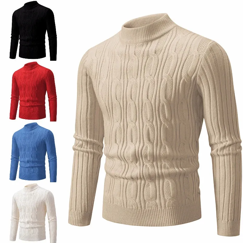 Mens Solid Colour O-Neck Knitted Slim Fit Sweater