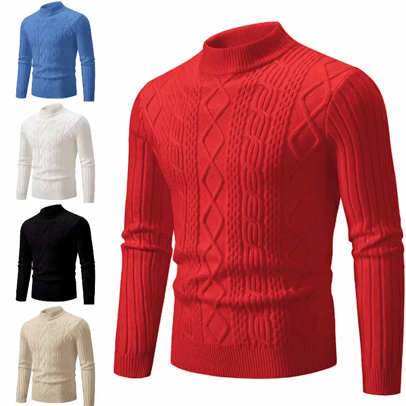 Mens Solid Colour O-Neck Knitted Slim Fit Sweater