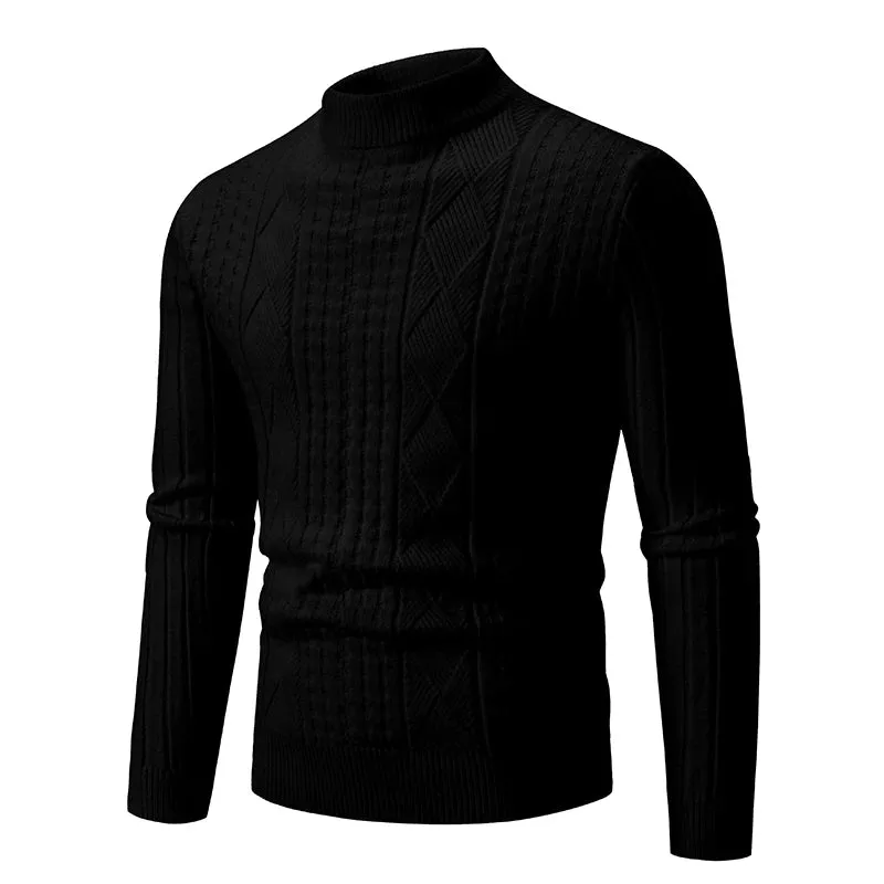 Mens Solid Colour O-Neck Knitted Slim Fit Sweater