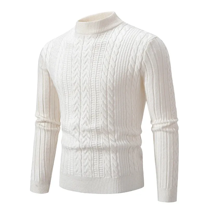 Mens Solid Colour O-Neck Knitted Slim Fit Sweater