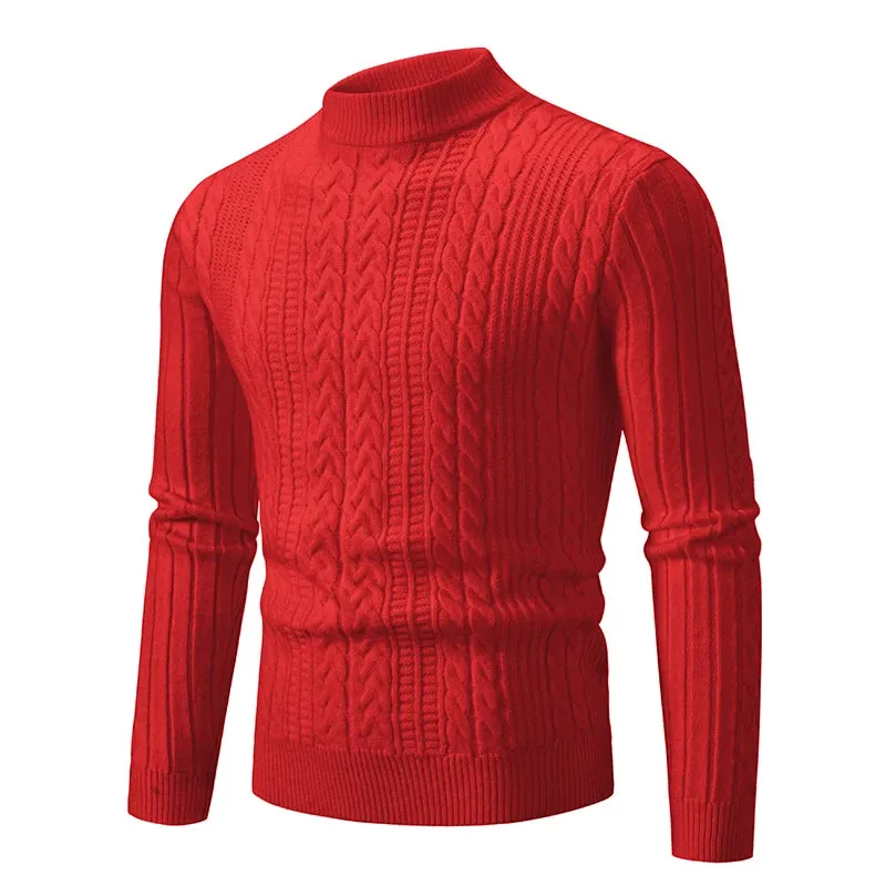 Mens Solid Colour O-Neck Knitted Slim Fit Sweater