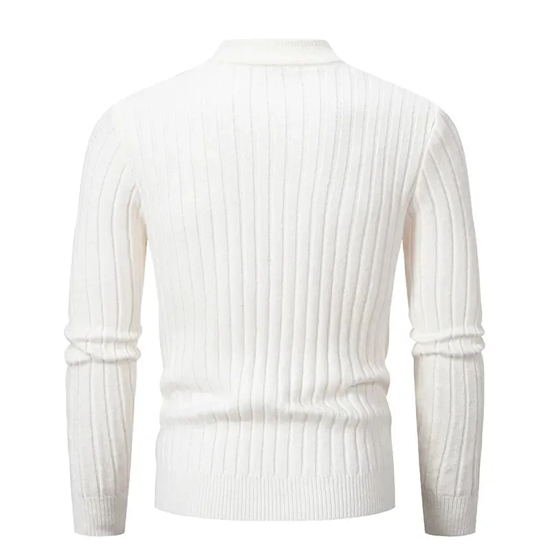 Mens Solid Colour O-Neck Knitted Slim Fit Sweater