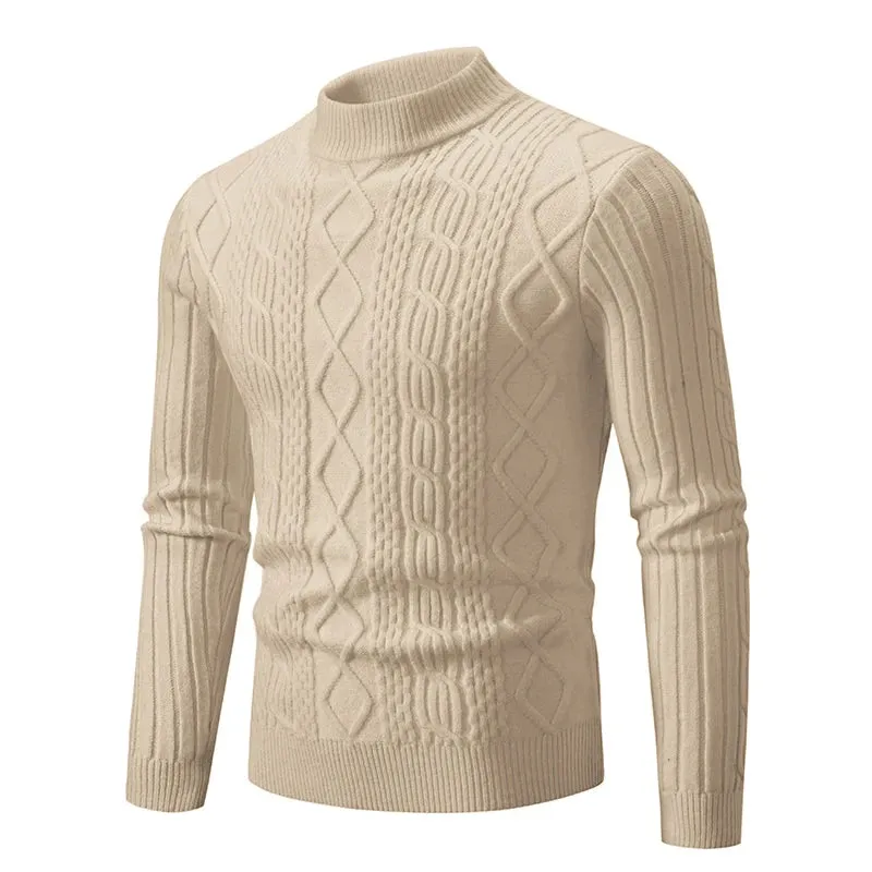 Mens Solid Colour O-Neck Knitted Slim Fit Sweater