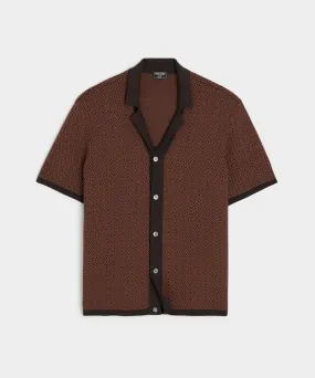 Micro Diamond Bungalow Sweater Polo in Saddle Brown