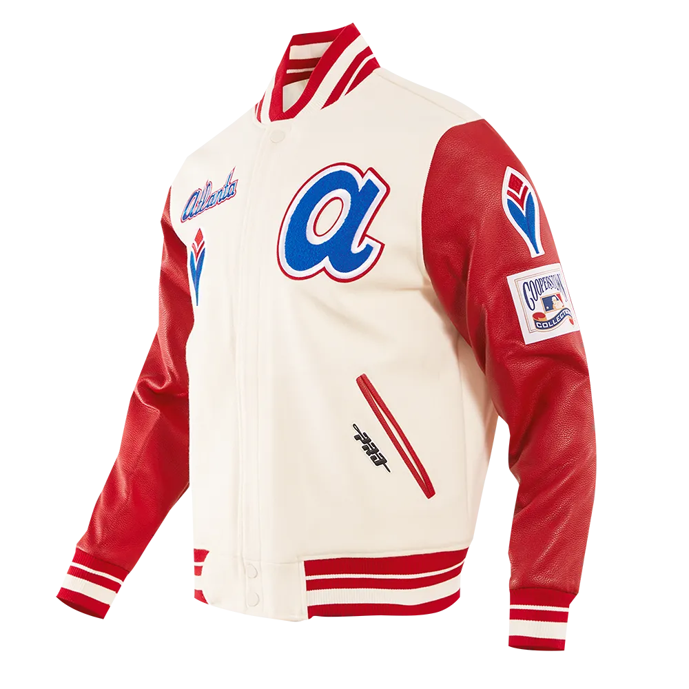 MLB ATLANTA BRAVES RETRO CLASSIC MEN'S WOOL VARSITY JACKET (EGGSHELL/RED)