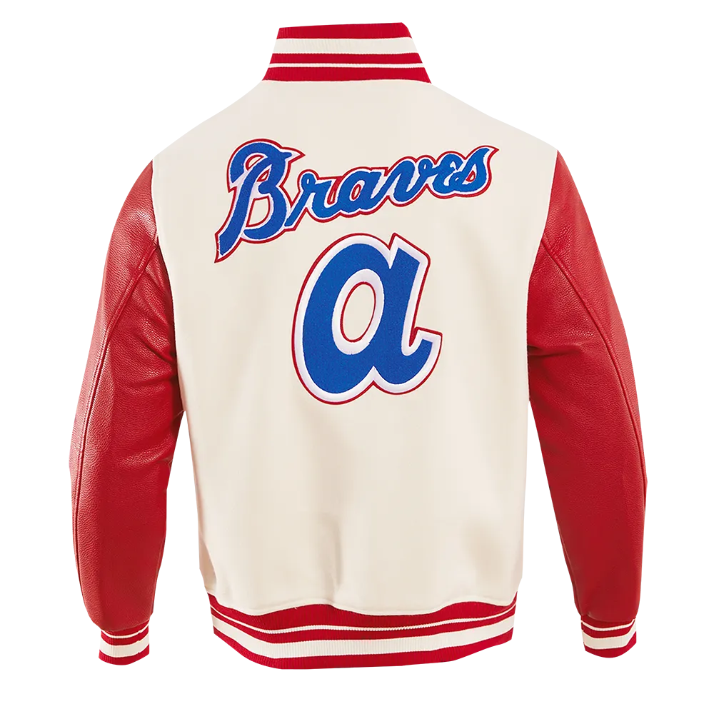 MLB ATLANTA BRAVES RETRO CLASSIC MEN'S WOOL VARSITY JACKET (EGGSHELL/RED)