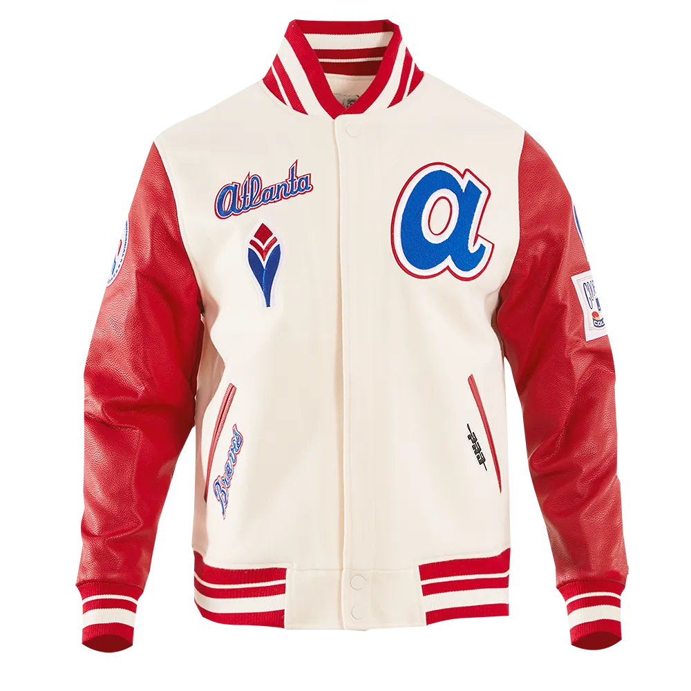 MLB ATLANTA BRAVES RETRO CLASSIC MEN'S WOOL VARSITY JACKET (EGGSHELL/RED)