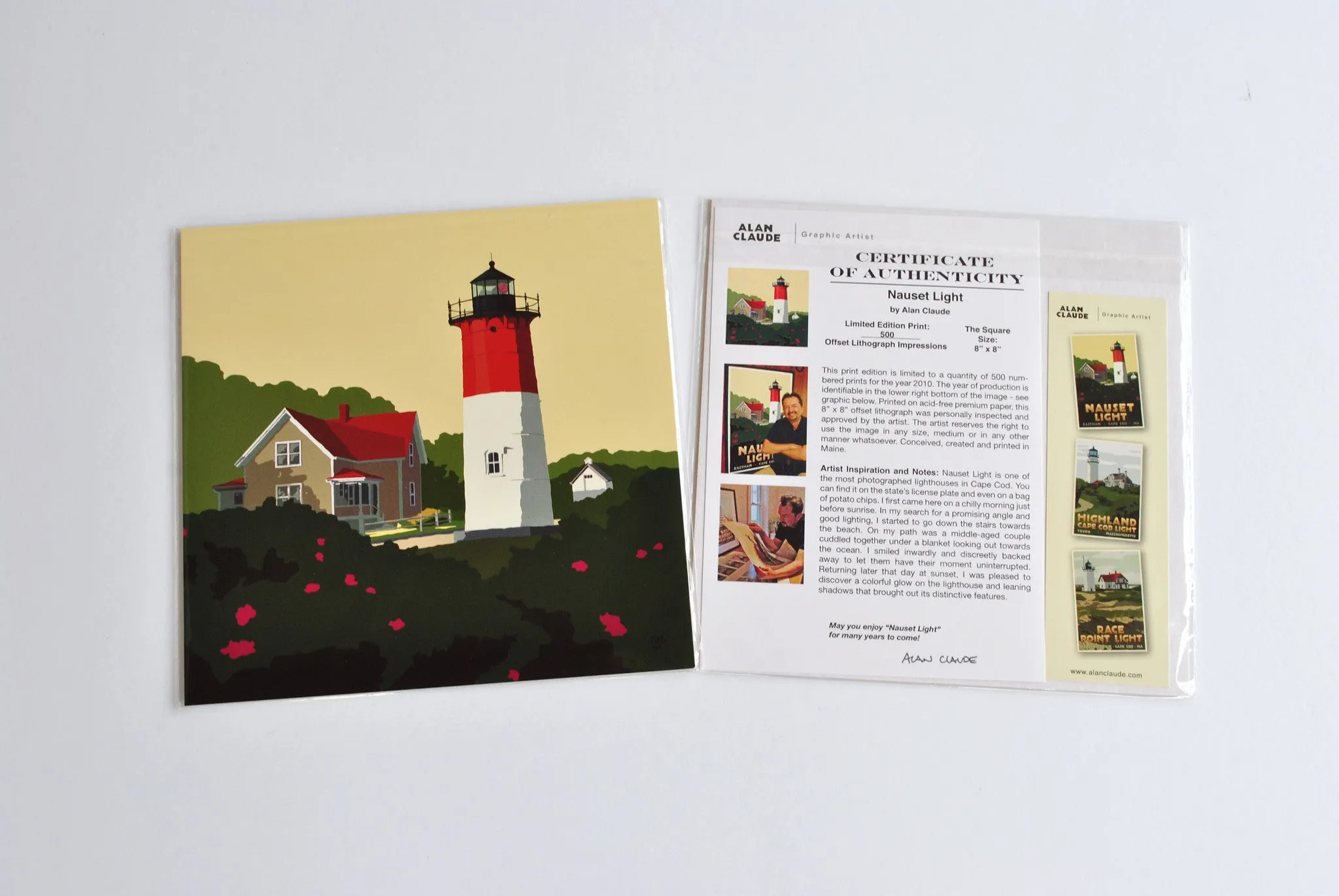 Nauset Light Art Print 8" x 8" Square Wall Poster By Alan Claude - Massachusetts