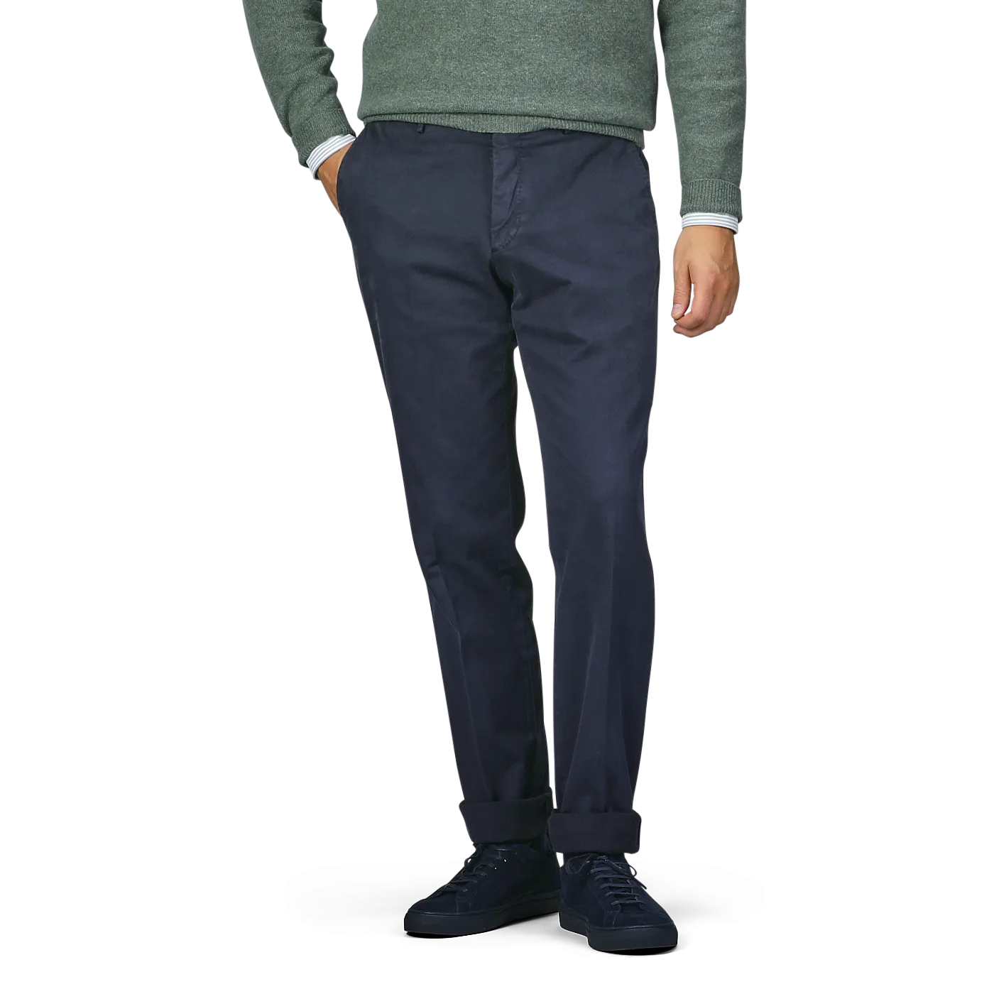 Navy Blue Cotton Twill Regular Chinos