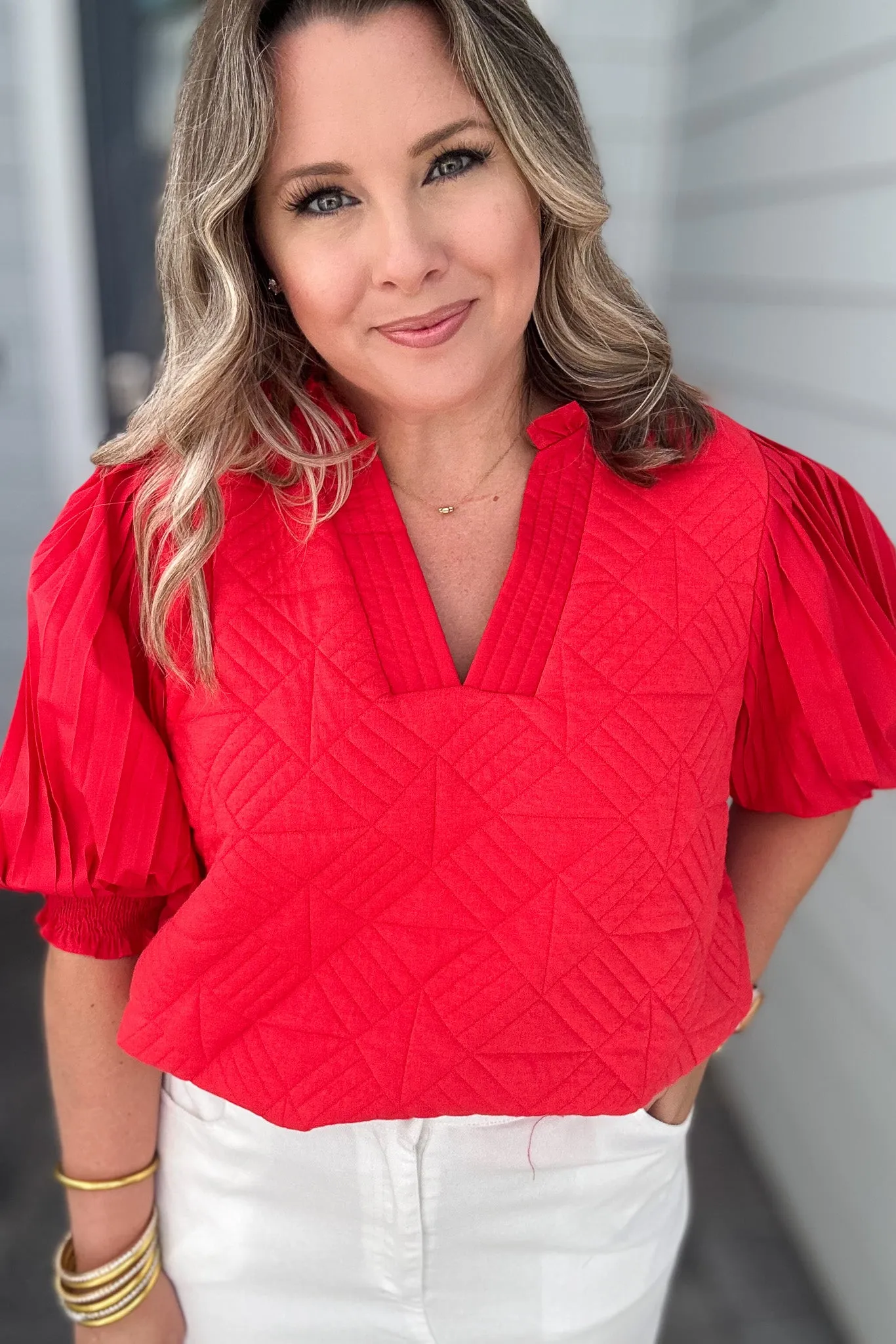 One Night Textured Top - Red