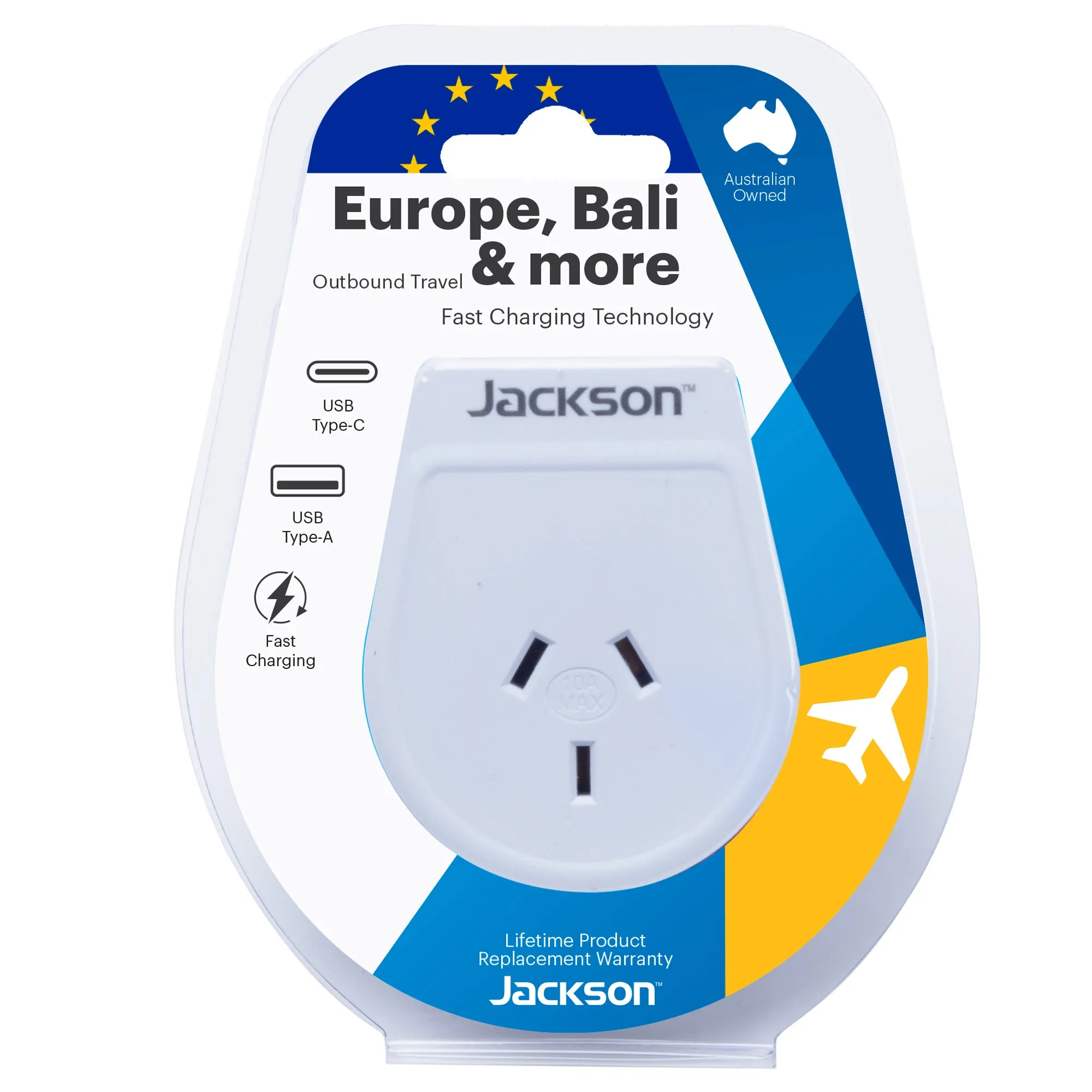 Outbound Slim USB-A & C Travel Adaptor - EU & Bali