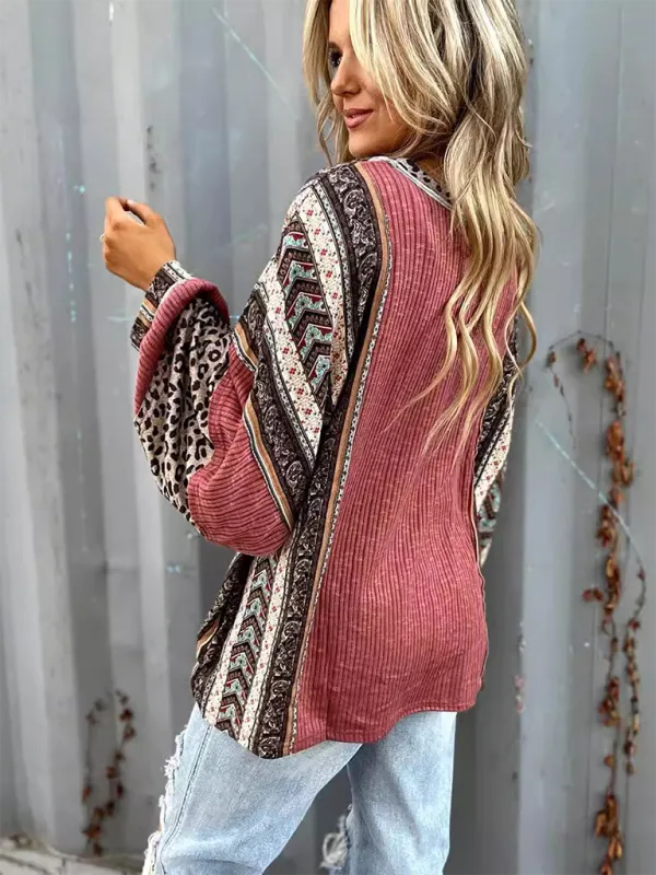 Oversized Casual Bohemian Top with Print Patchwork