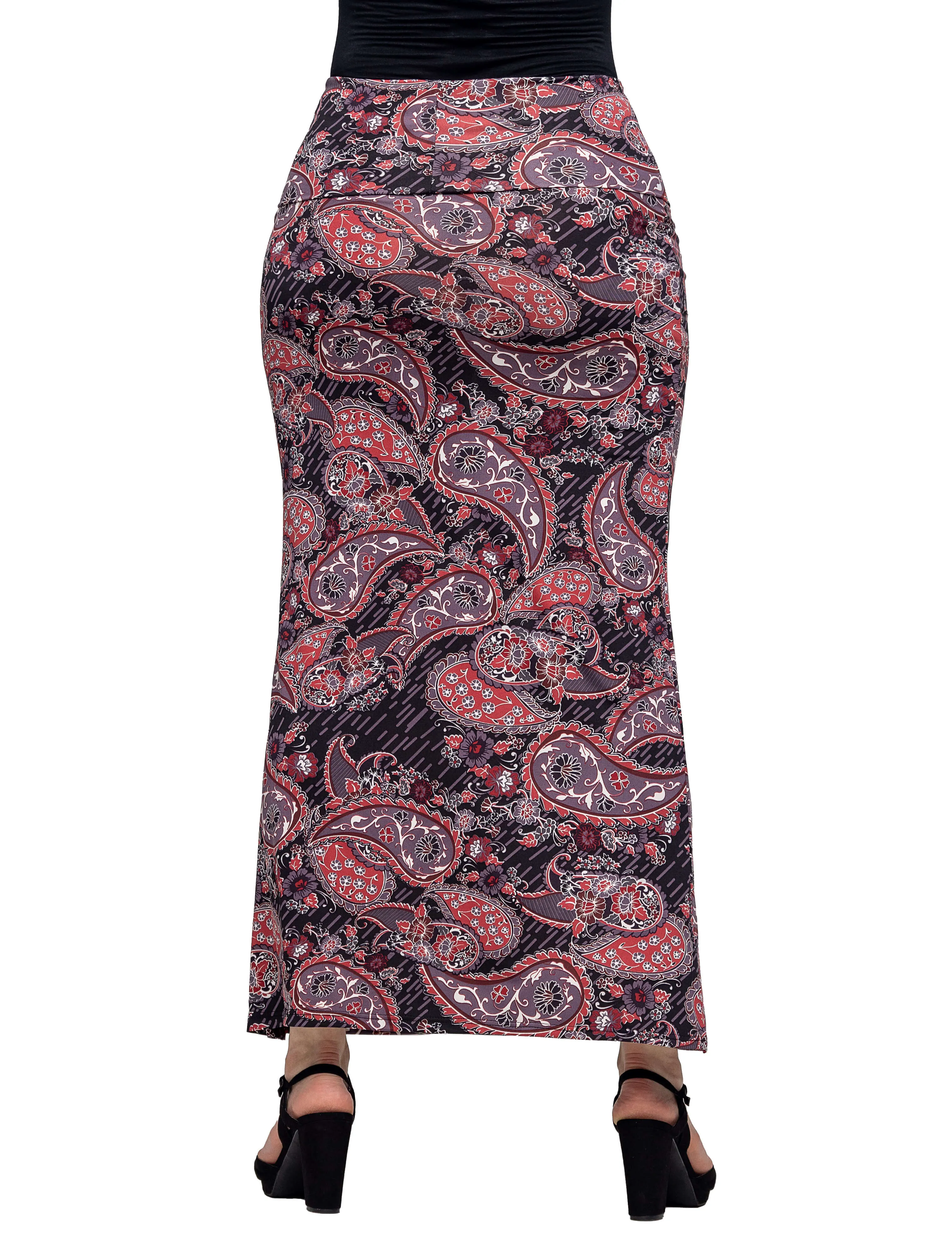 Paisley Print Fold Over Waist Maxi Skirt