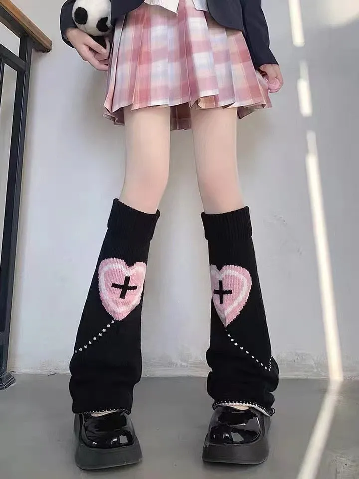 Pastel Goth Heart Cross Leg Warmers