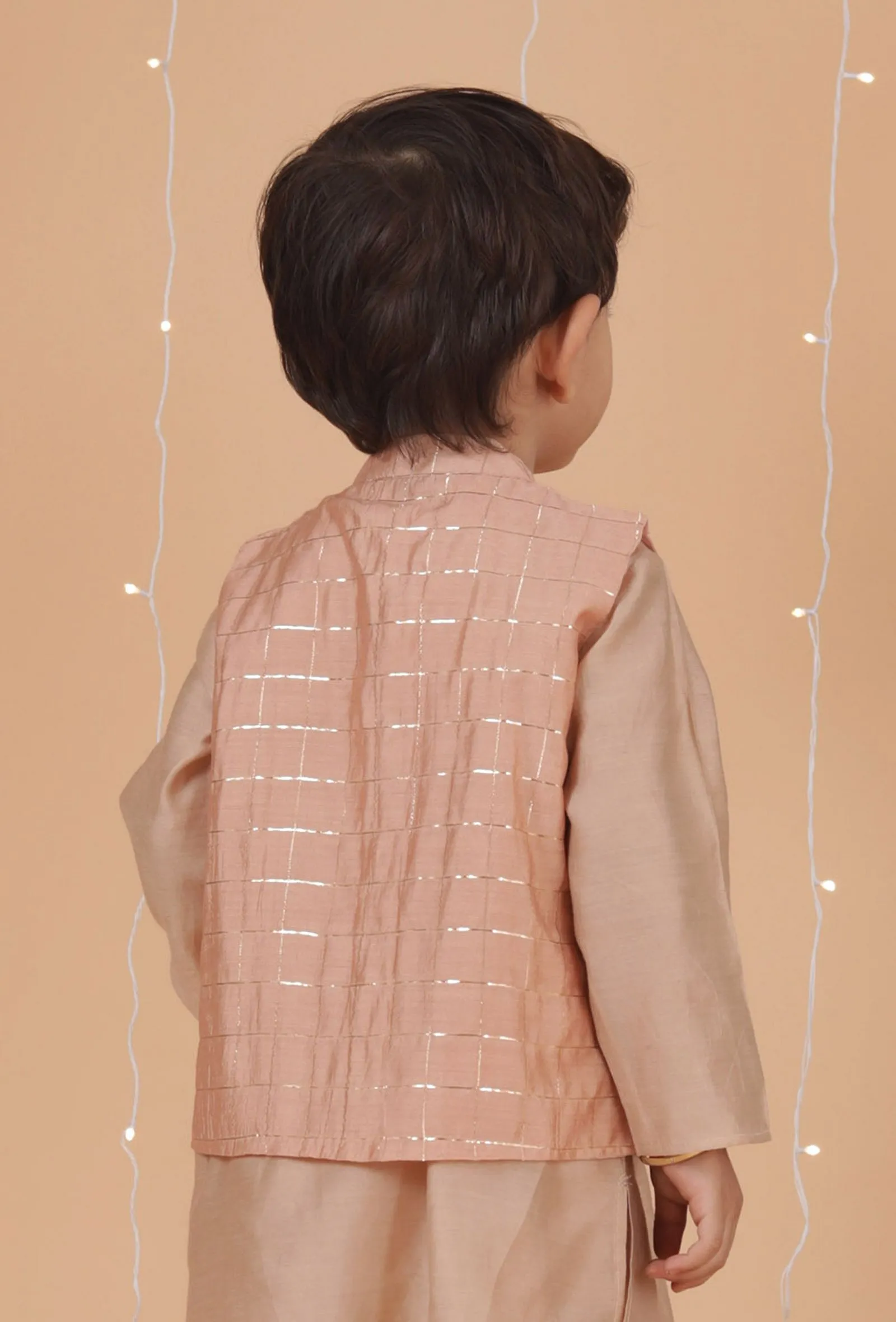 Peach Check Chanderi Nehru Jacket