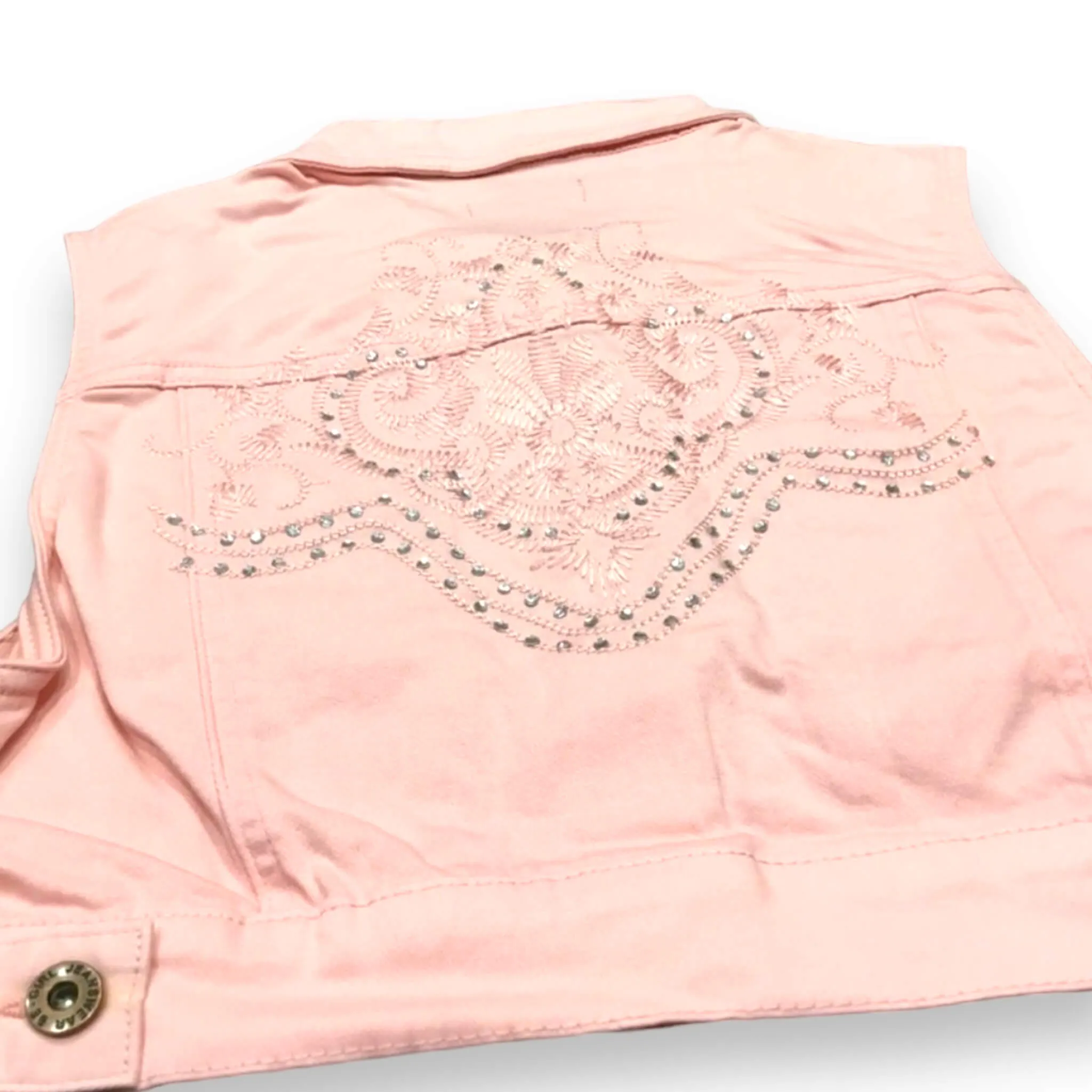 Pink Embroidered Bedazzling Cropped Denim Vest