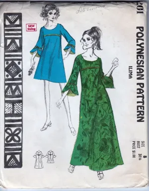 Polynesian 201 Vintage Sewing Pattern 1960's Ladies Hawaiian Mini Maxi Dress Iliama