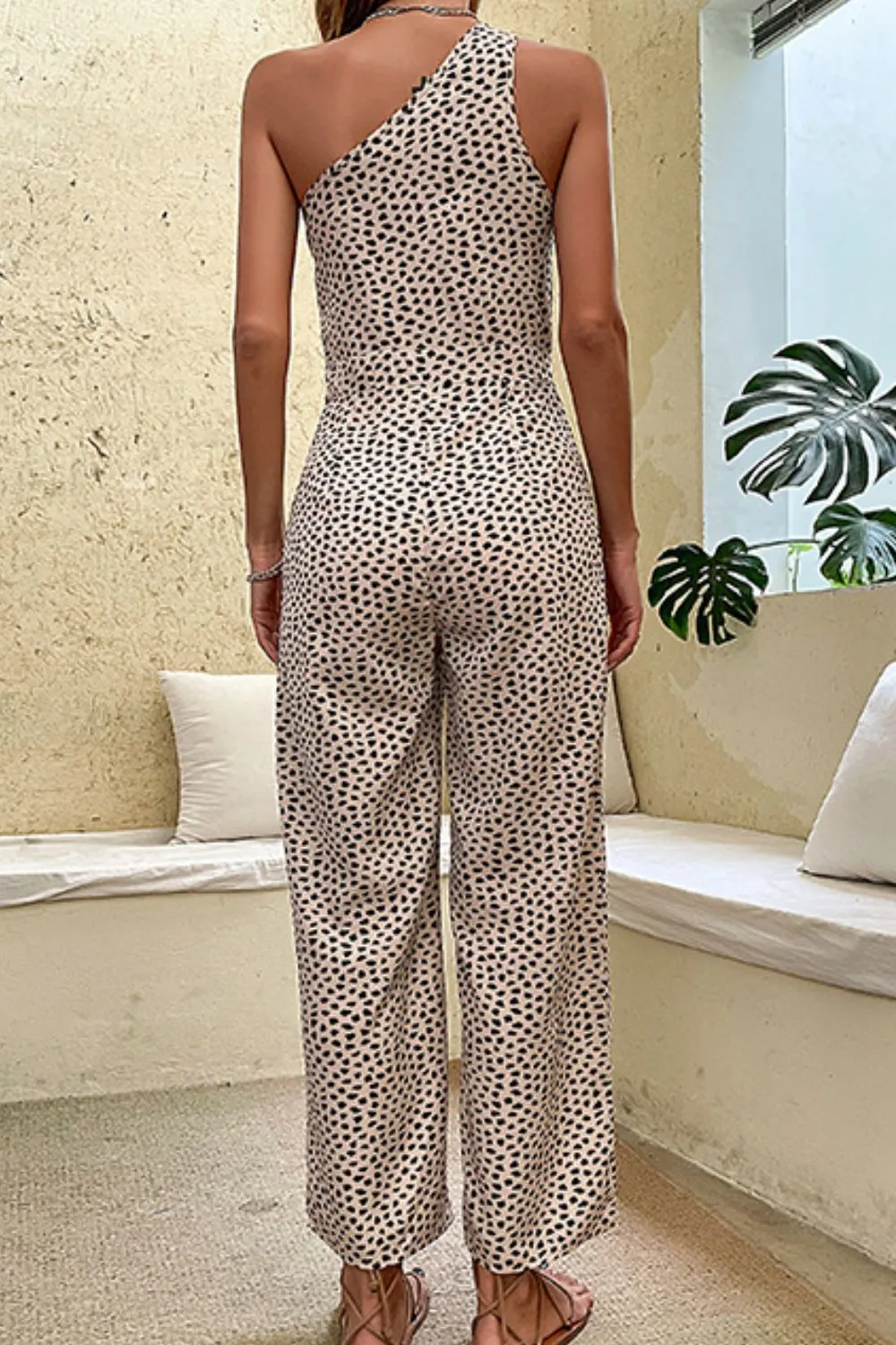 Printed One-Shoulder Sleeveless Jumpsuit