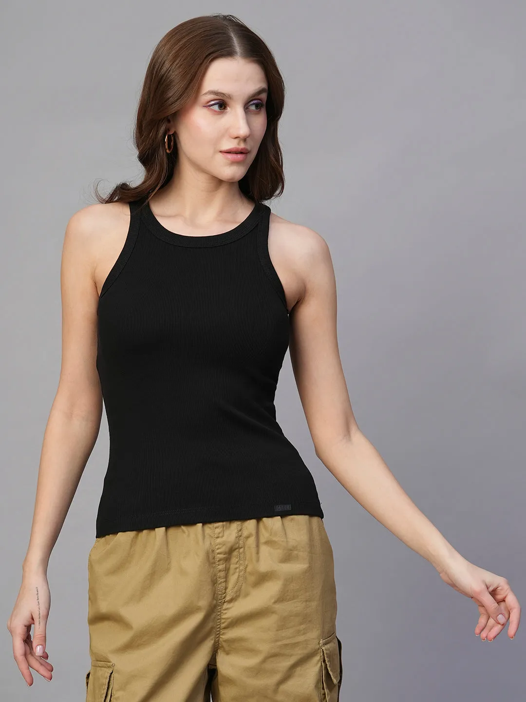 Pronk Ribbed Sleeveless Tank - Black