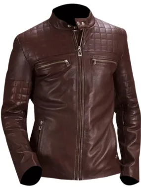 Quilted Maroon Leather Biker Jacket