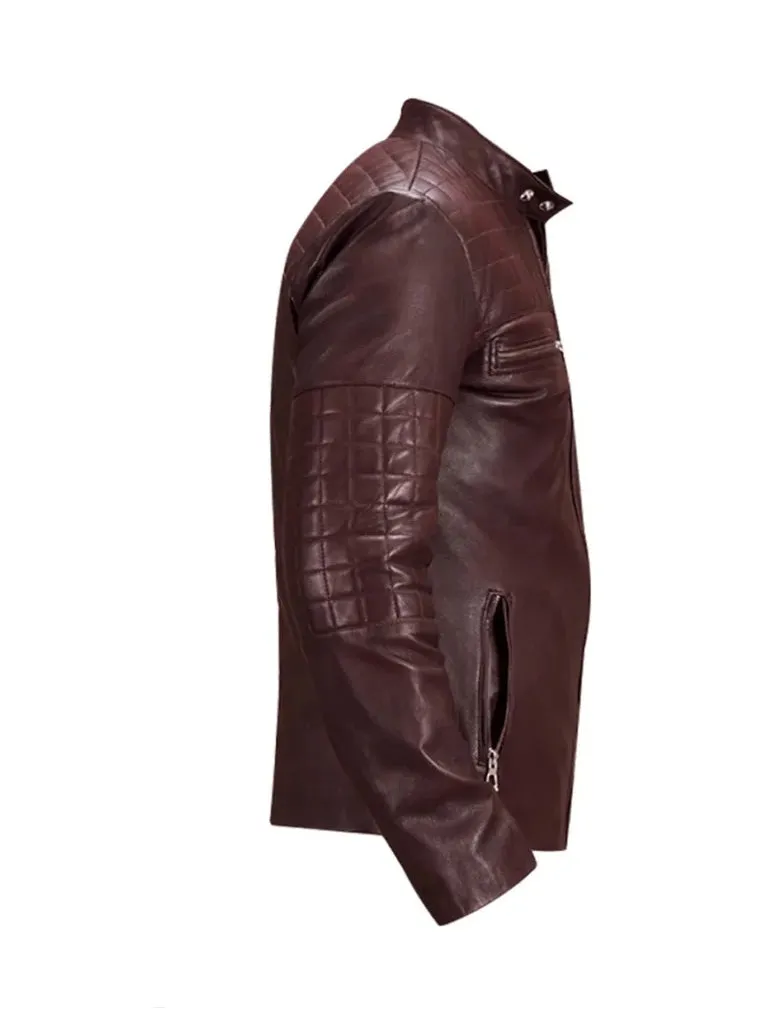 Quilted Maroon Leather Biker Jacket