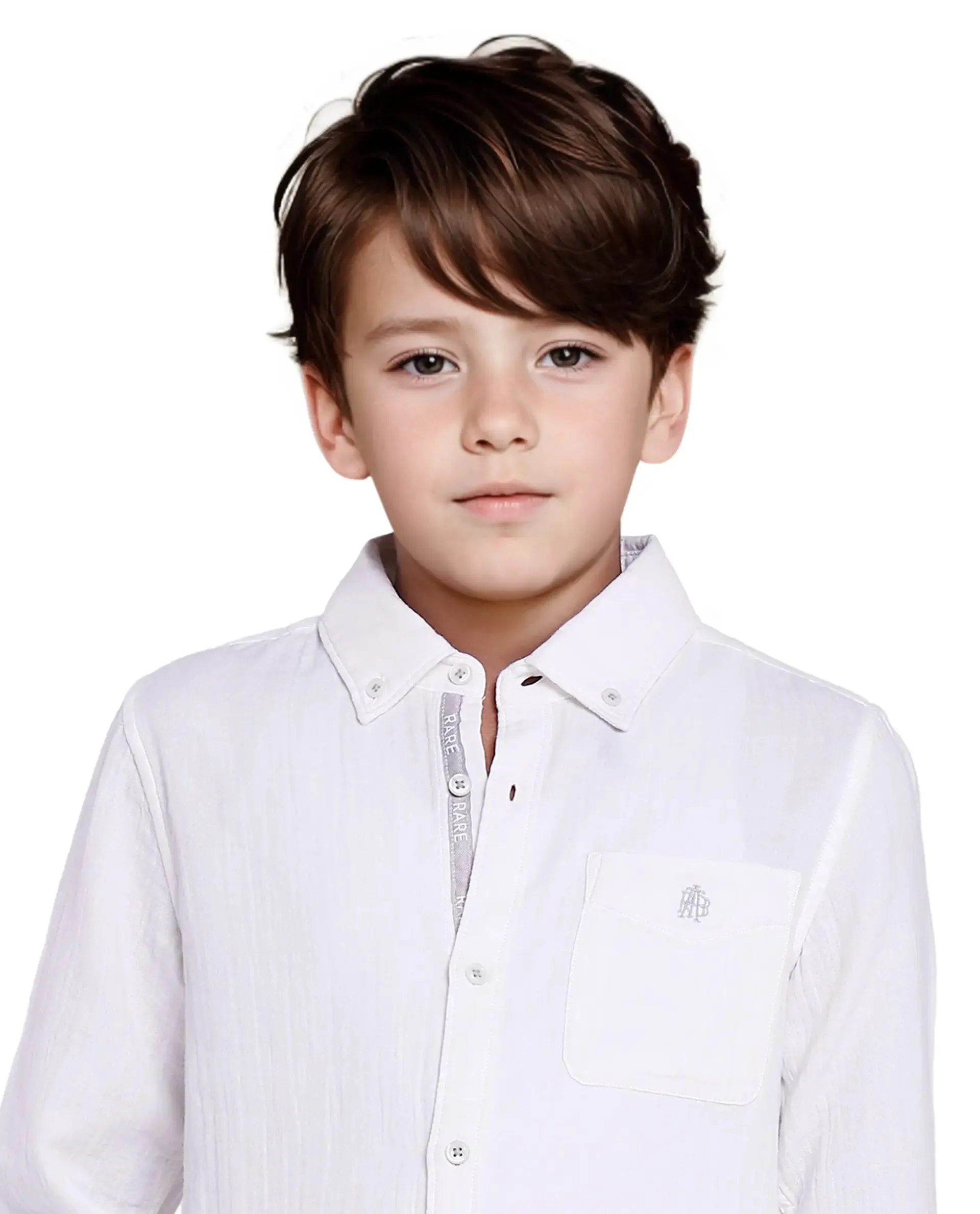 Rare Ones Kids Presto White Cotton Full Sleeve Regular Fit Button Down Solid Shirt