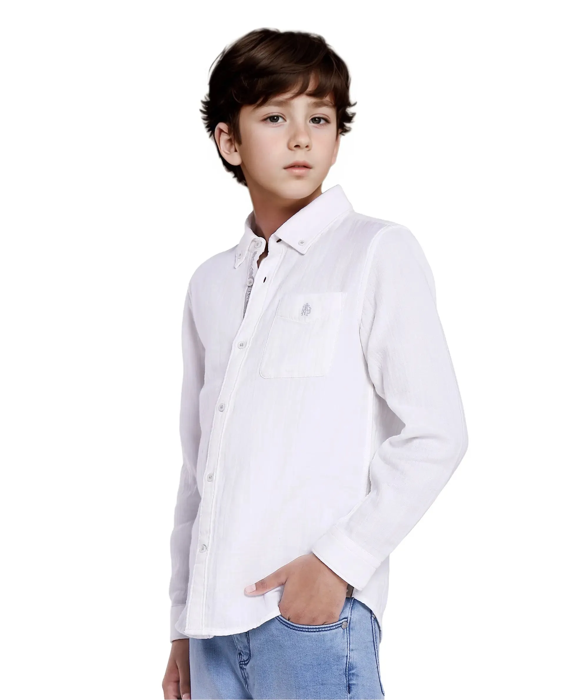 Rare Ones Kids Presto White Cotton Full Sleeve Regular Fit Button Down Solid Shirt