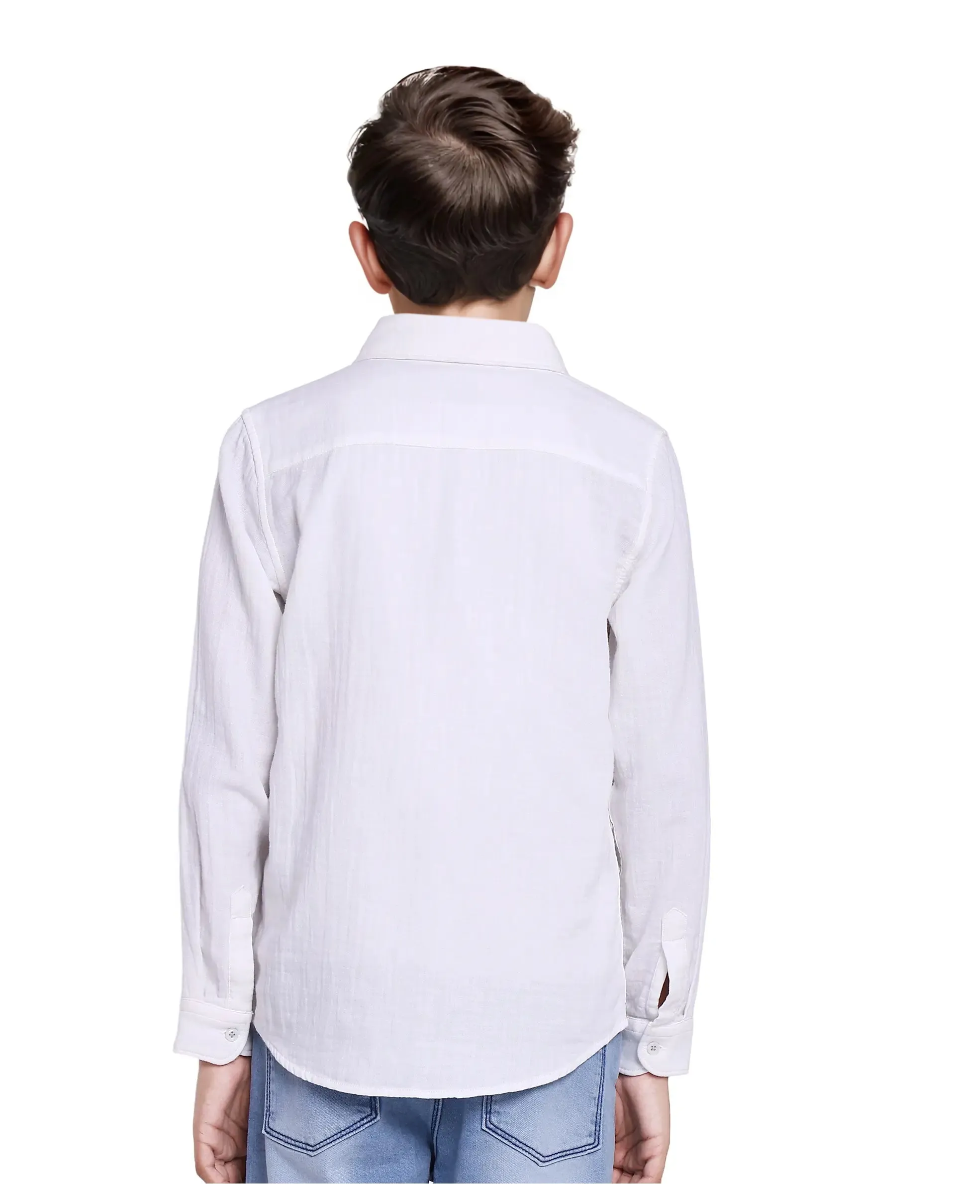 Rare Ones Kids Presto White Cotton Full Sleeve Regular Fit Button Down Solid Shirt