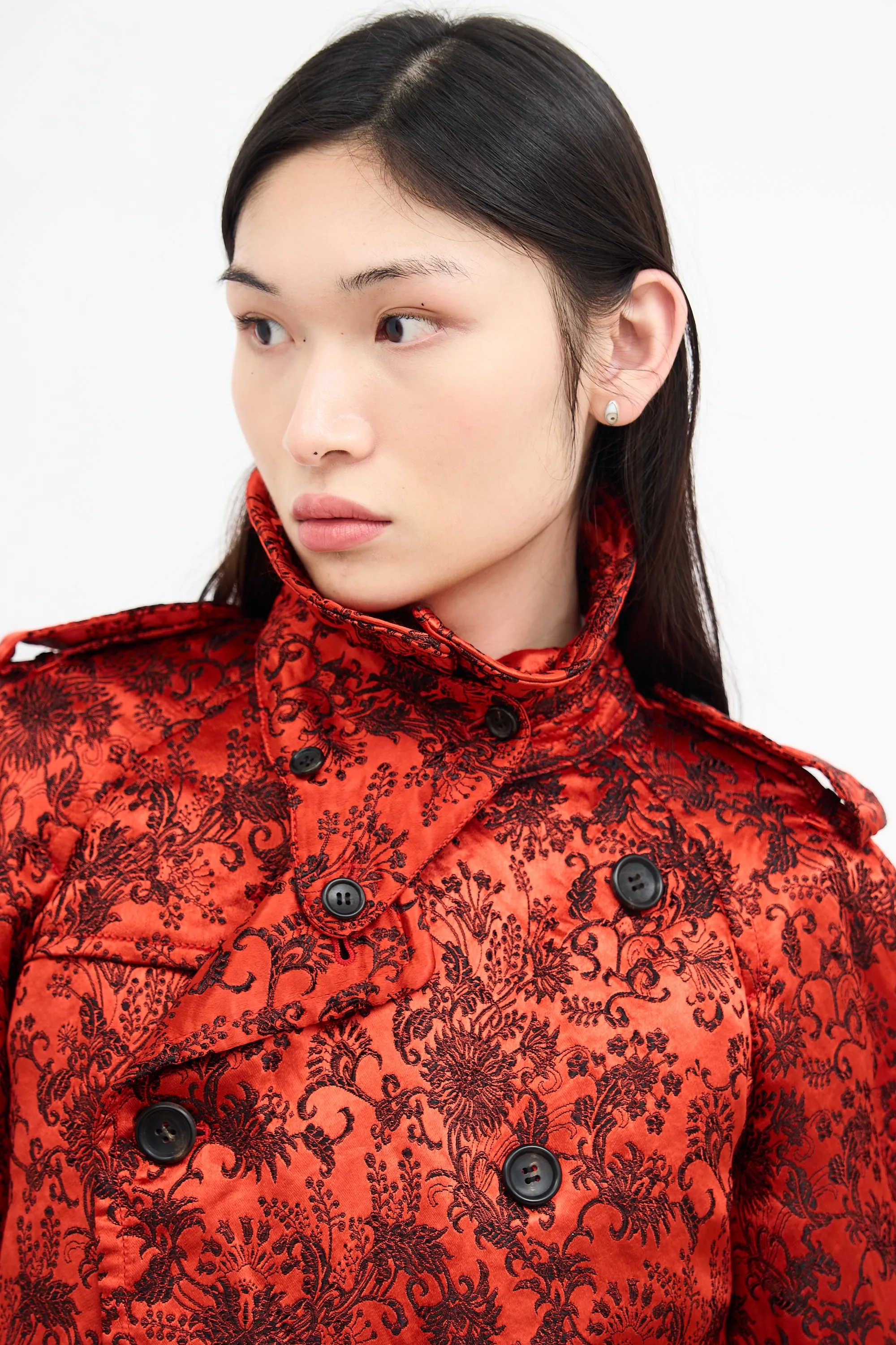 Red & Black Satin Jacquard Jacket