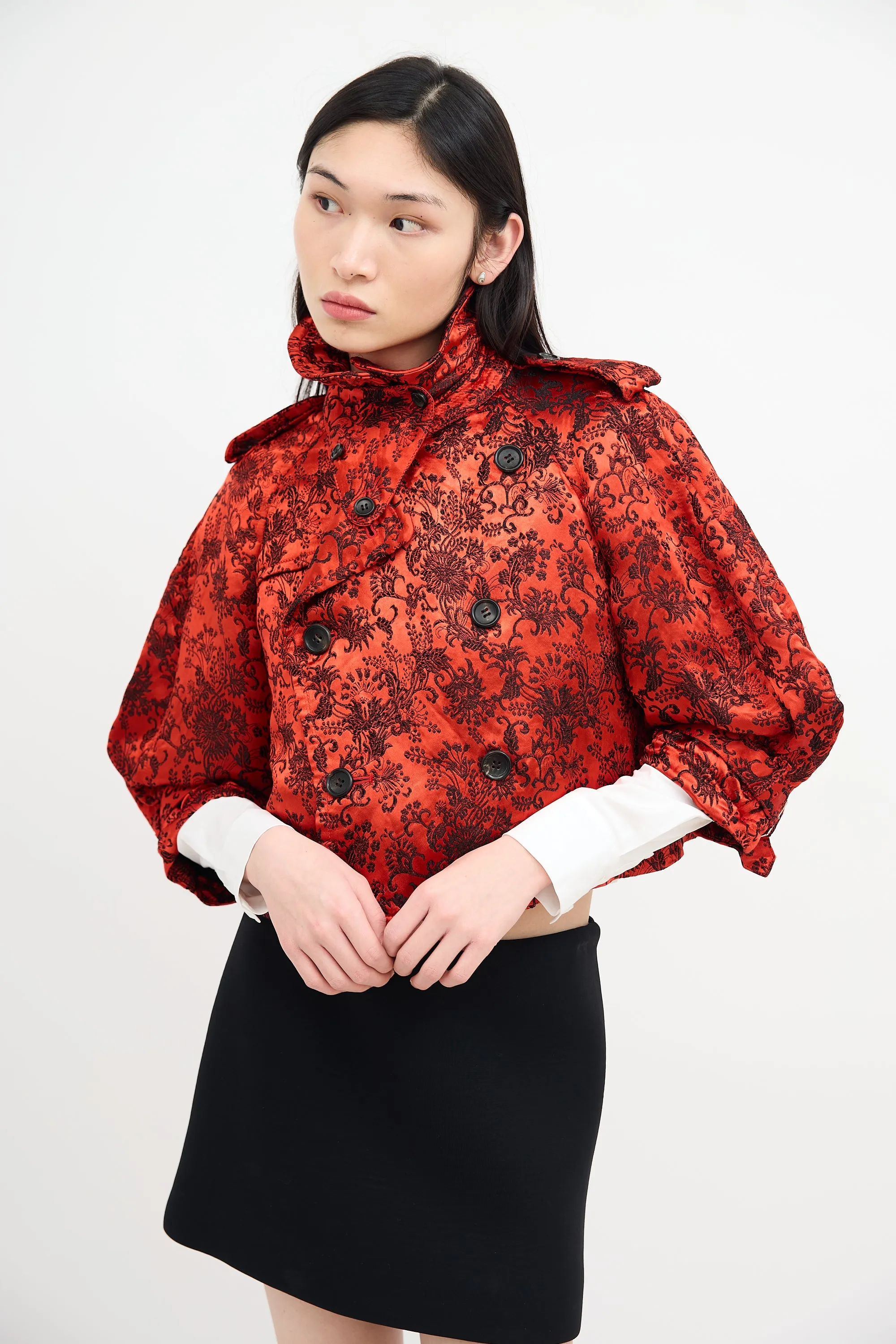 Red & Black Satin Jacquard Jacket