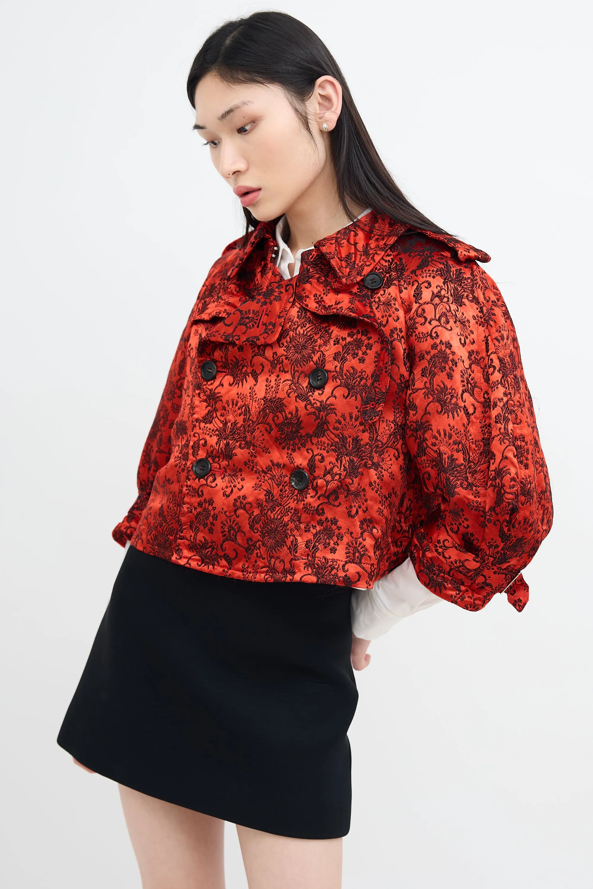 Red & Black Satin Jacquard Jacket