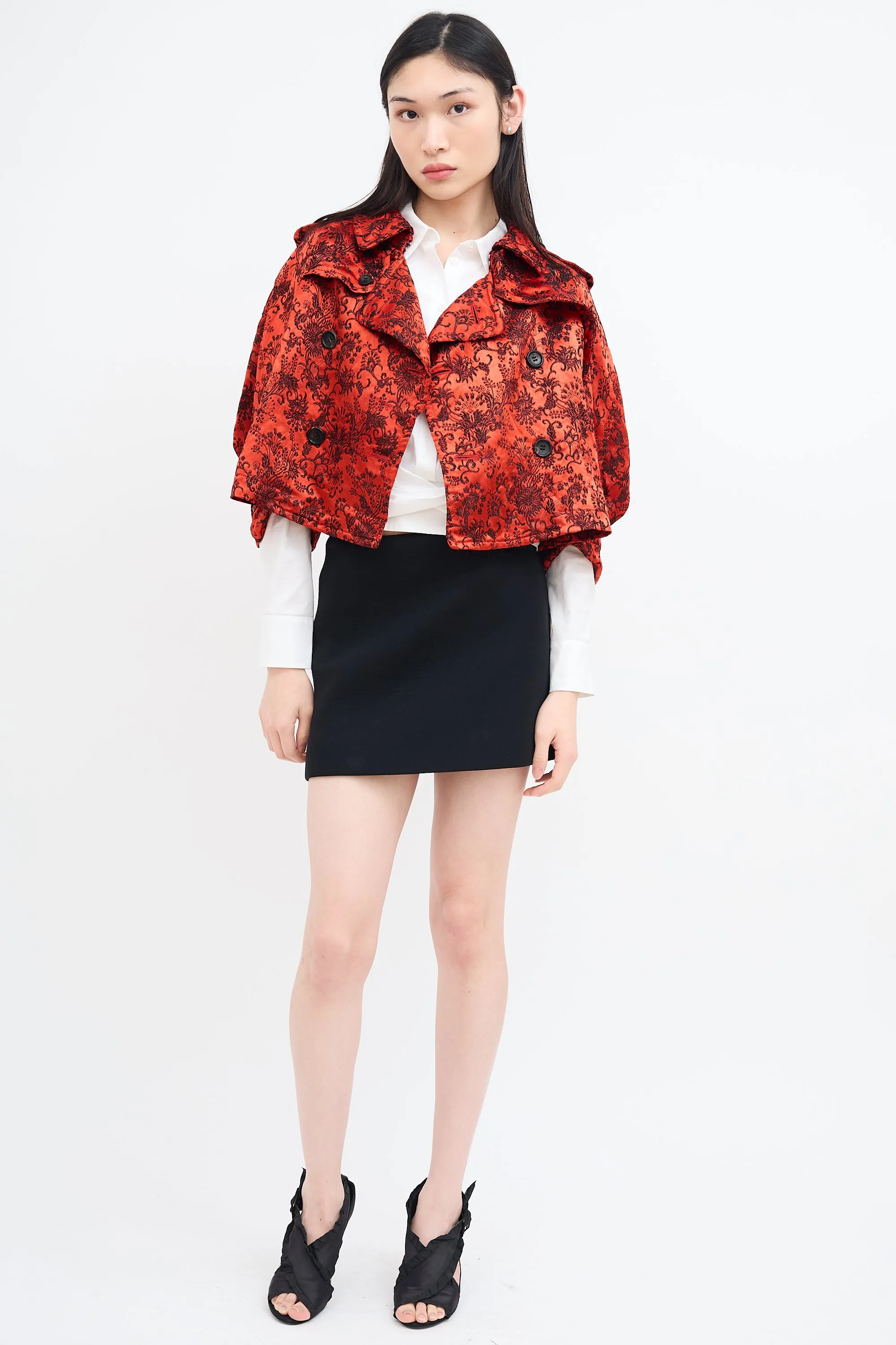 Red & Black Satin Jacquard Jacket